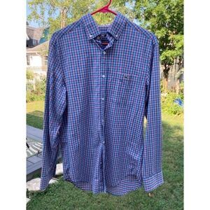 Vineyard Vines Men’s Button Down Tucker Shirt Blue Pink Checkered Size S